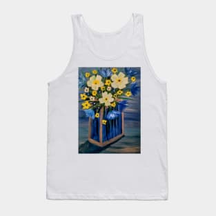 A beautiful bouquet flowers in a glass and gold vase . Using my favorite colors as vibrant background Using Acrylic and metallic paints. Tank Top